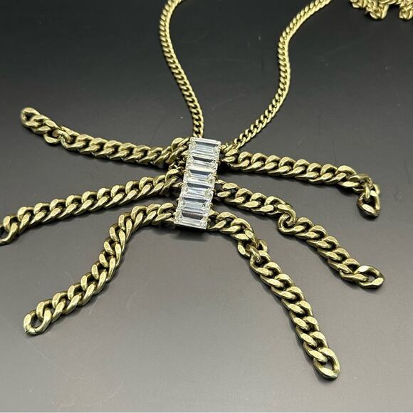 BANANA REPUBLIC Baguette Long Dangling Chain Pendant Necklace Classic Retro - Picture 4 of 12